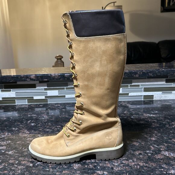 Timberland Lace Up Tall Boots Women’s 9 Wheat Brown Leather 16" Style 23345 - Picture 3 of 16